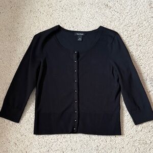 White House Black Market Black Knit 3/4 Sleeve Cardigan. Size M.